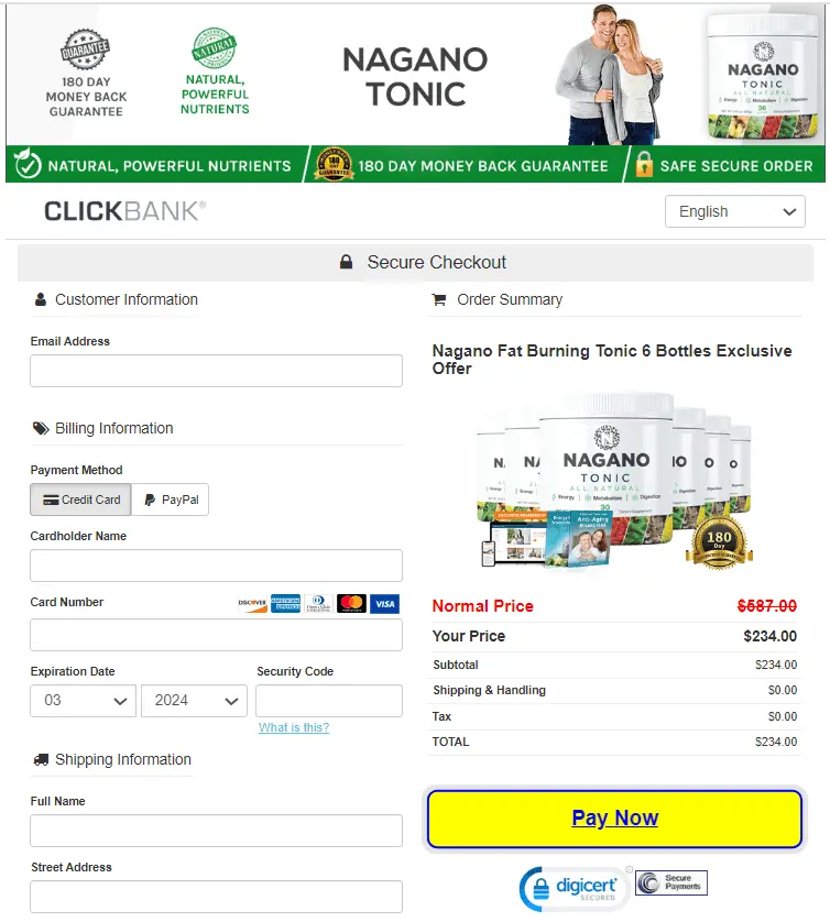 Nagano Tonic Order page